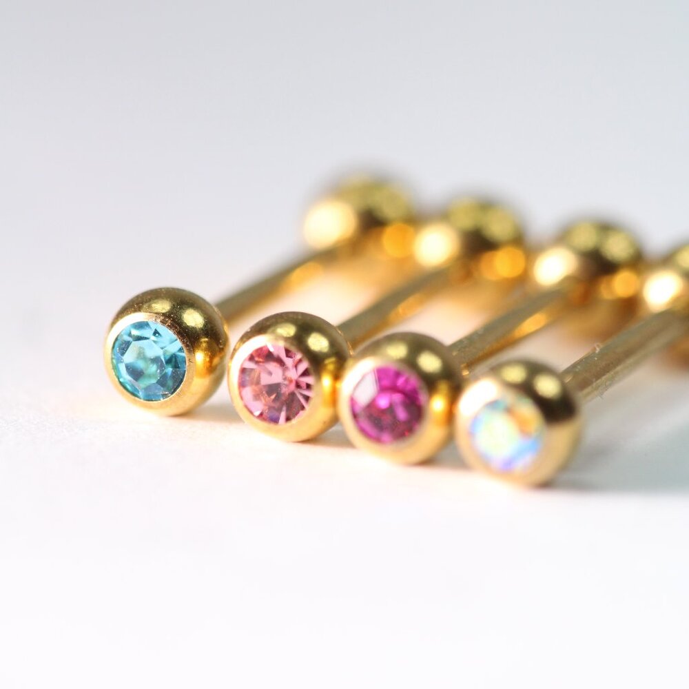 Set Of Four Barbells Piercings Gold Plated Surgical Steel New View 3
